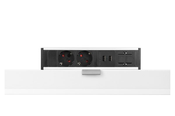 Thovip Power Desk up 2 x stroom + 2 USB charger + 1 x leeg (alu/zwart) 