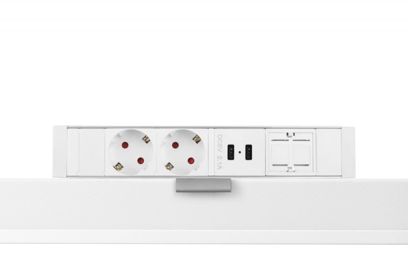 Thovip Power Desk up 2 x stroom + 2 USB charger + 1 x leeg (alu/wit)   